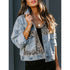 'Lioren' Partial Leopard Print Denim Jacket - Celes Fashion